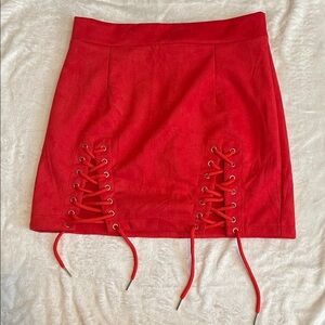 Red Lace-Up Mini Skirt